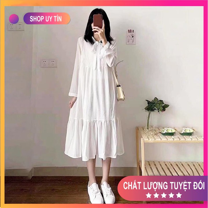 Váy Nữ 🍀[FREESHIP]🍀 Đầm Babydoll Nơ Ngực Tay phồng-Dáng Suông, Chất liệu nhẹ thoải mái-lên dáng cực xinh Mã TT02 | BigBuy360 - bigbuy360.vn