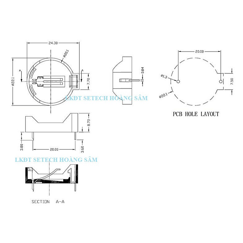 Đế giữ pin khay pin Đế pin cúc áo CR2032-2-1 socket Battery holders