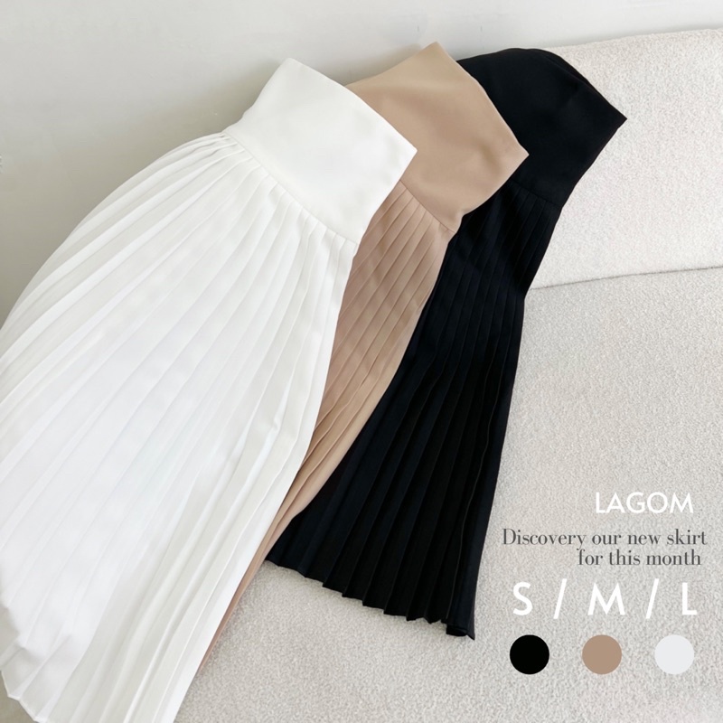 LAGOM - Chân váy xếp ly dài, chất liệu linen Thái dày dặn chuẩn form