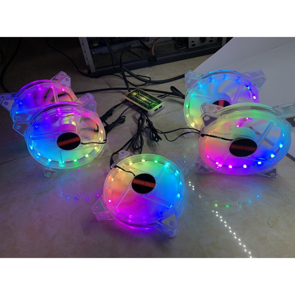 Combo 5 Fan Led RGB Coolmoon L9+ Tặng Bộ Hub Kết Nối Nguồn Và Điều Khiển