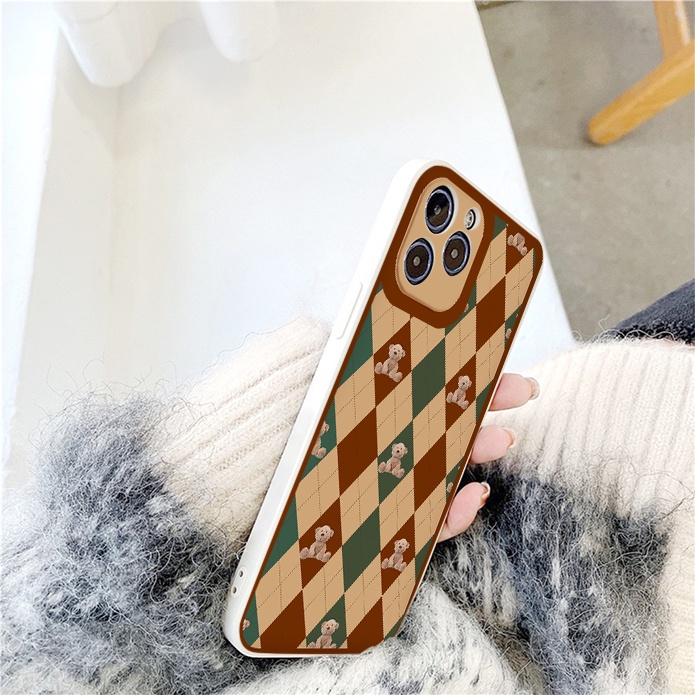 Ốp iphone - Ốp lưng iphone cạnh vuông Caro gấu nâu dành cho ip 6 đến 14promax - ng269