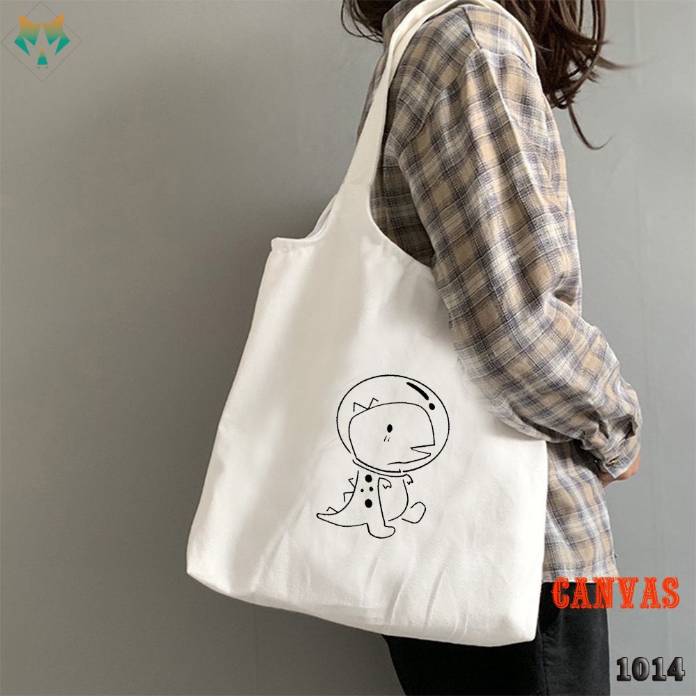 Túi Tote Trắng Chất Vải Canvas 1014 477 Khủng Long Dễ Thương Hàng Chuẩn Đẹp - Hazo