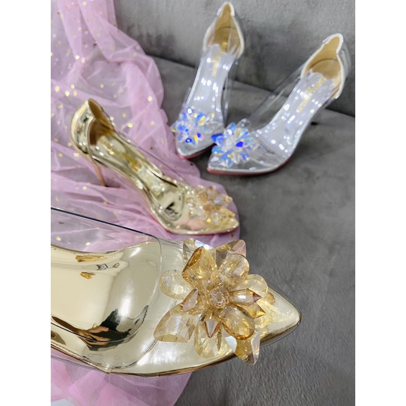 Giày bít cao gót tiểu thư quai trong suốt đính đá pha lê HALEY STORE