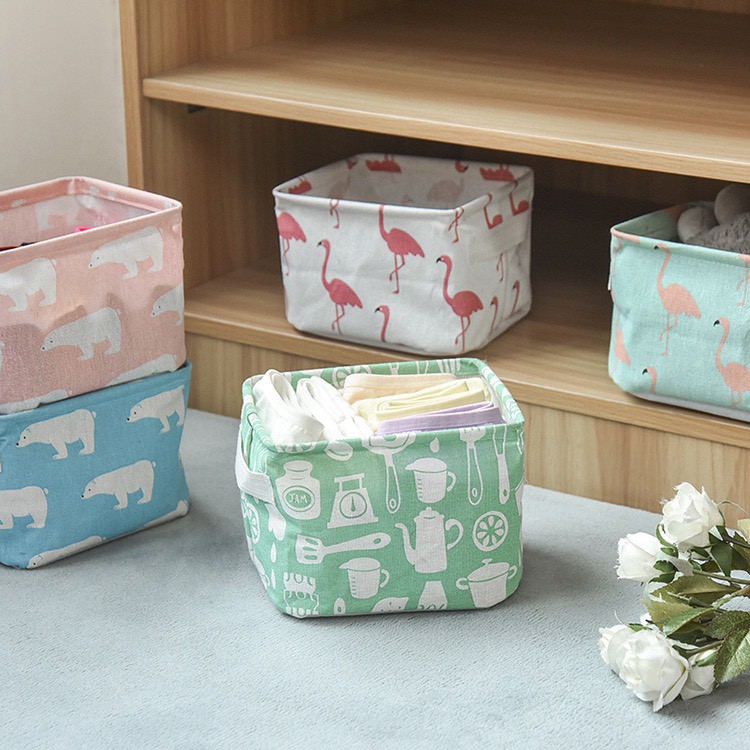 COMBO 3 CHIẾC GIỎ ĐỰNG ĐỒ CANVAS GẤP GỌN TIỆN LỢI SIZE 20,5 x 13,5 x 16,5 cm
