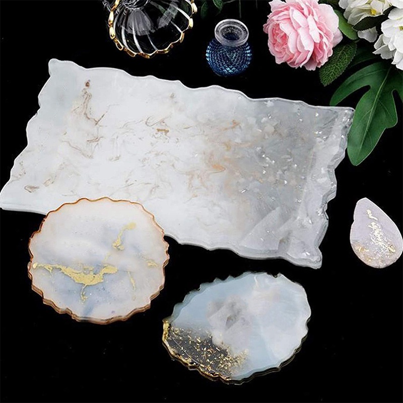 Bộ 2 Khuôn Silicone Làm Khay Resin Epoxy DIY Hình Chữ Nhật + Tròn