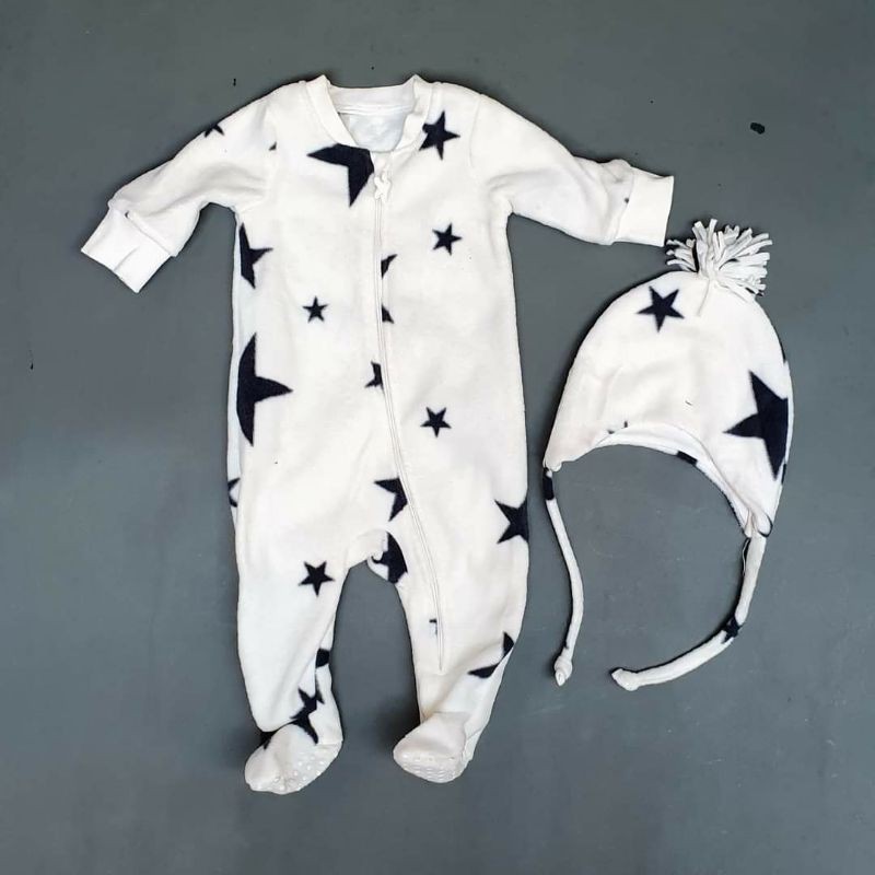 Body Sleepsuit kèm mũ cho bé, nỉ nhung