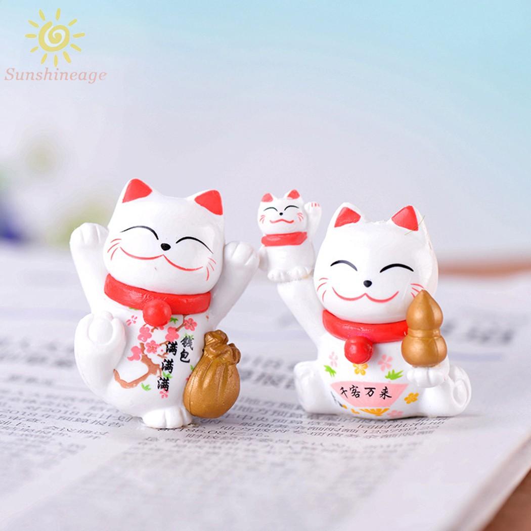 Set 4 Tượng Mèo May Mắn Mini Dễ Thương Trang Trí Sân Vườn