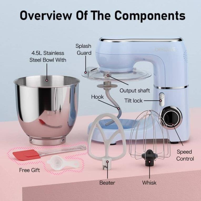 Máy nhào bột OPRULVE 4.5L 1300W, máy trộn bột, đánh kem cao cấp - GOURMETMAXX 5L 1500W chính hãng Đức