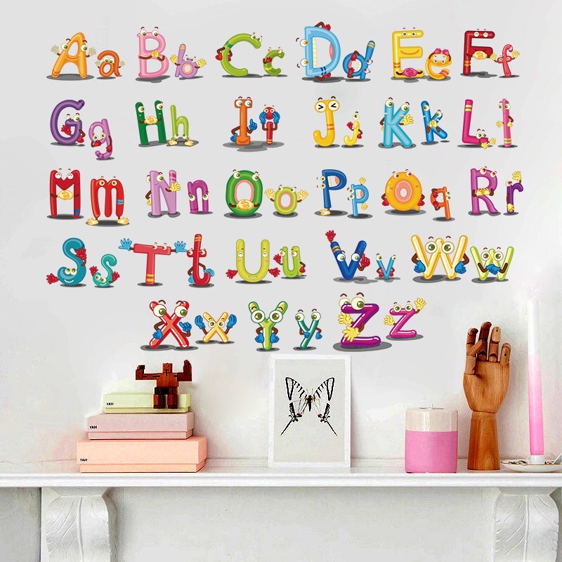 Decal dán tường bảng chữ cái in hoa và in thường cho bé