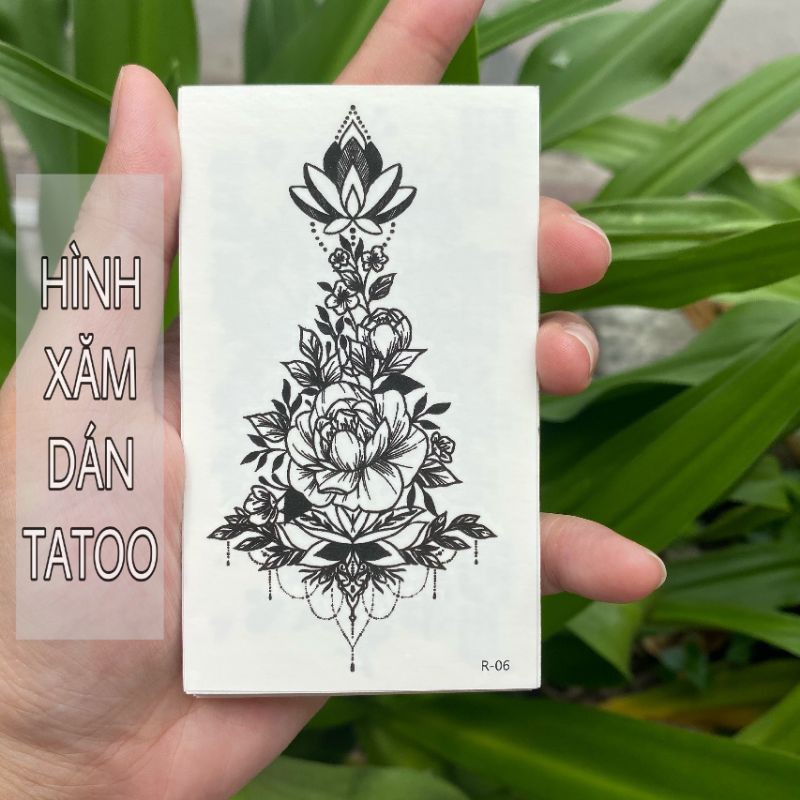 Hình xăm hoa đơn sắc r06. Tatoo dán tạm thời size 10x6cm