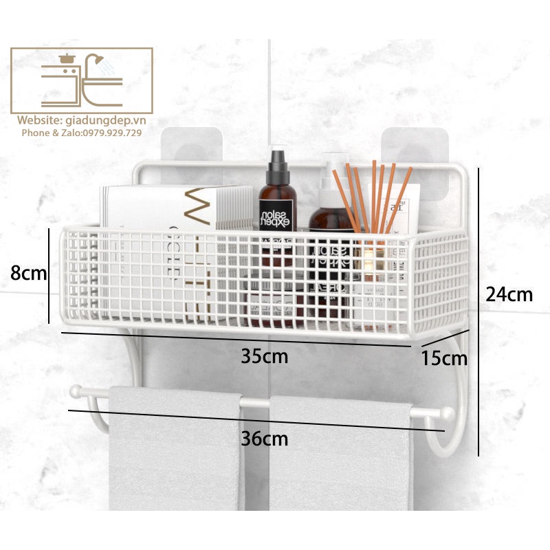 Kệ để mĩ phẩm - Giá để đồ nhà tắm - nhà vệ sinh Tiện Dụng - Đa năng - Treo khăn mặt - Miếng dán KHÔNG KHOAN TƯỜNG