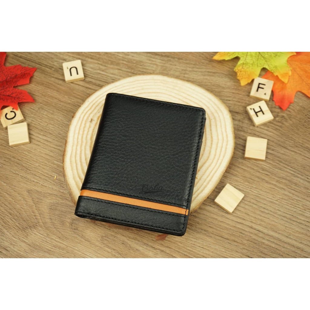 VÍ DA BÒ NAPPA MÀU ĐEN DA THẬT CAO CẤP, VÍ DỌC NAM Babu Handmade WL133