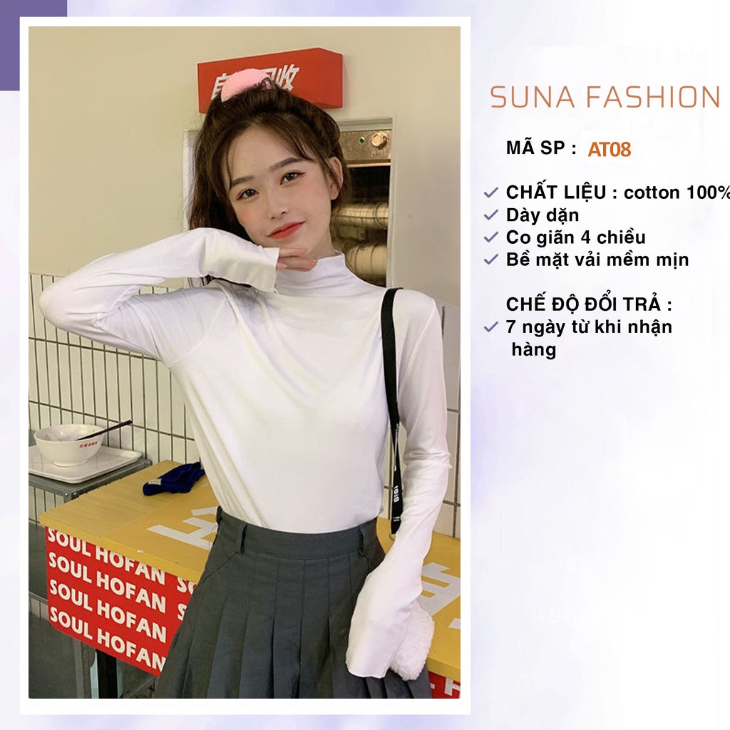 Áo thun nữ cổ lọ tay dài ôm body, Áo thun cổ lọ dài tay SUNA FASHION