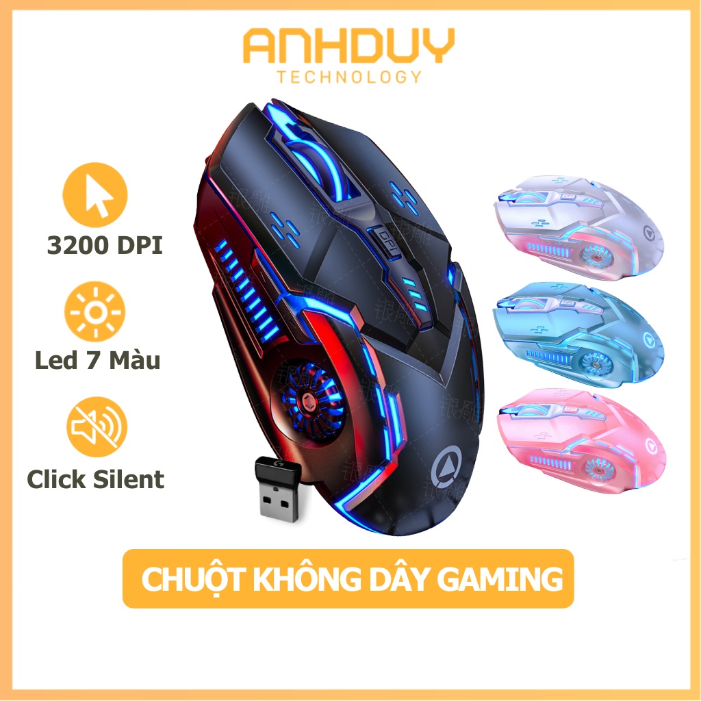 Chuột không dây gaming Yindiao A9 click silent 3200 DPI Led 7 màu pin sạc phù hợp chơi game văn phòng học tập giải trí