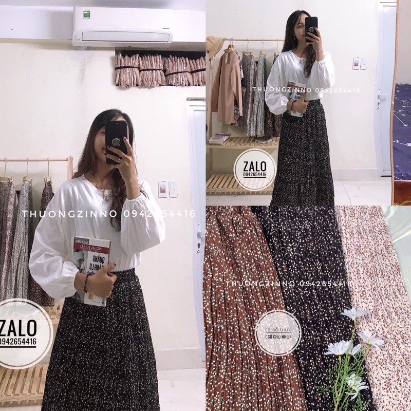 Chân váy hoa xếp li nhỏ Chân váy hoa nhí vintage dáng dài hàng Quảng Châu | BigBuy360 - bigbuy360.vn