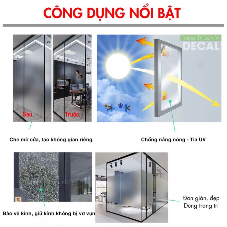 Giấy dán kính decal mờ chống nhìn trộm, dán kính mờ nhám dán cửa kính phòng ngủ đẹp giá rẻ khổ 1.2m