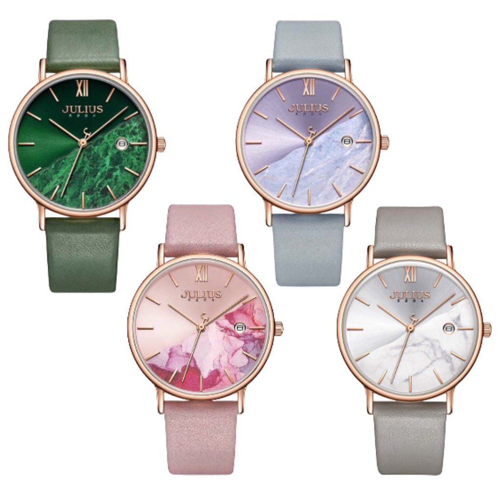 Đồng Hồ Nữ JA-1312 Julius Hàn Quốc Dây Da 4 MÀU (Xanh Lá, Xanh biển, Hồng, Xám)