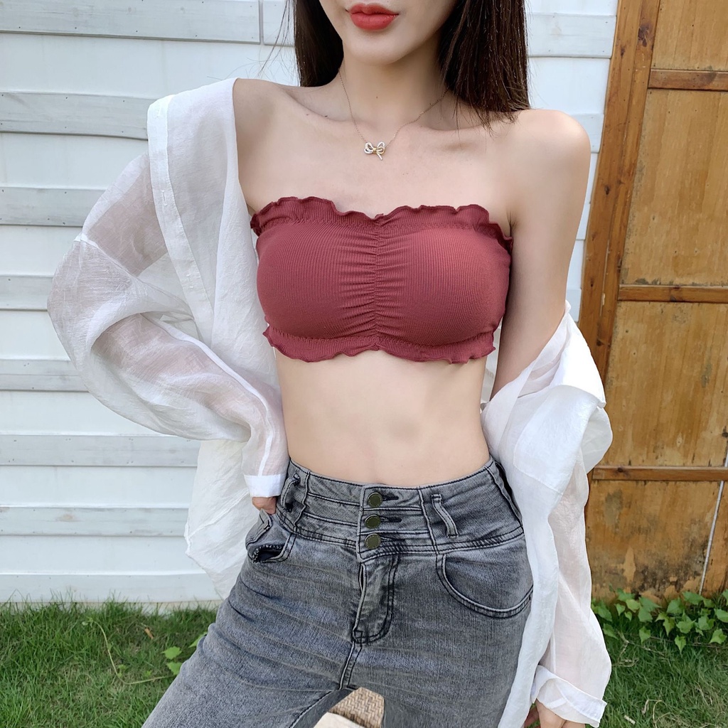 Áo Bra Nữ Cotton Quây Không Dây Viền Bèo Sang Chảnh B.Bèo1