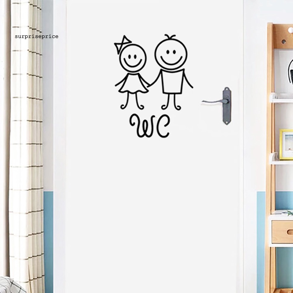 Sticker cửa phòng tắm trang trí hình bé trai và bé gái hoạt hình dễ thương