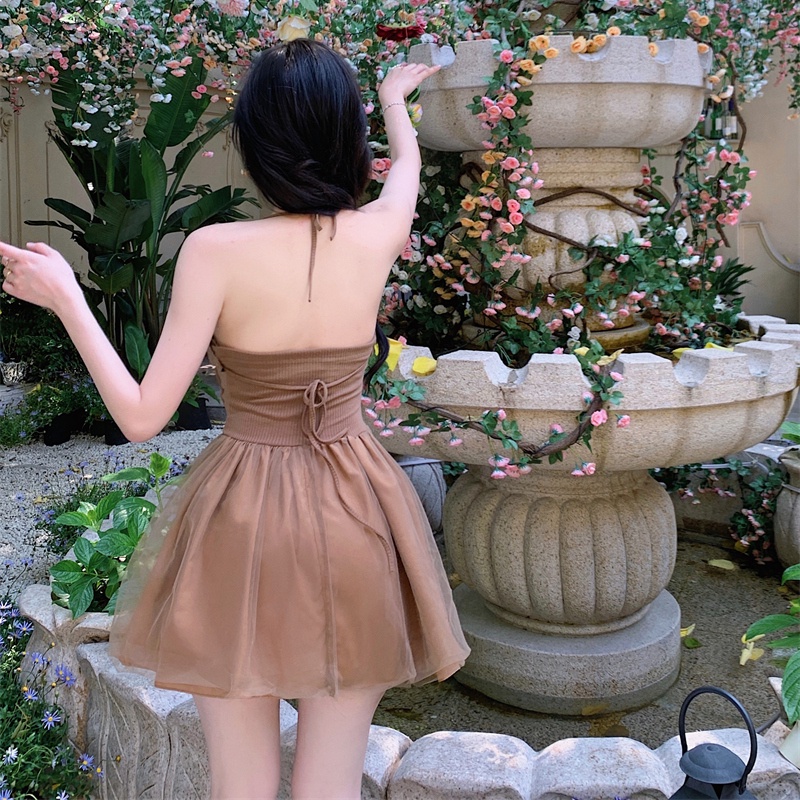 Váy yếm sexy dáng ôm ngắn Đầm xếp nếp cổ v chữ a thời trang phụ nữ