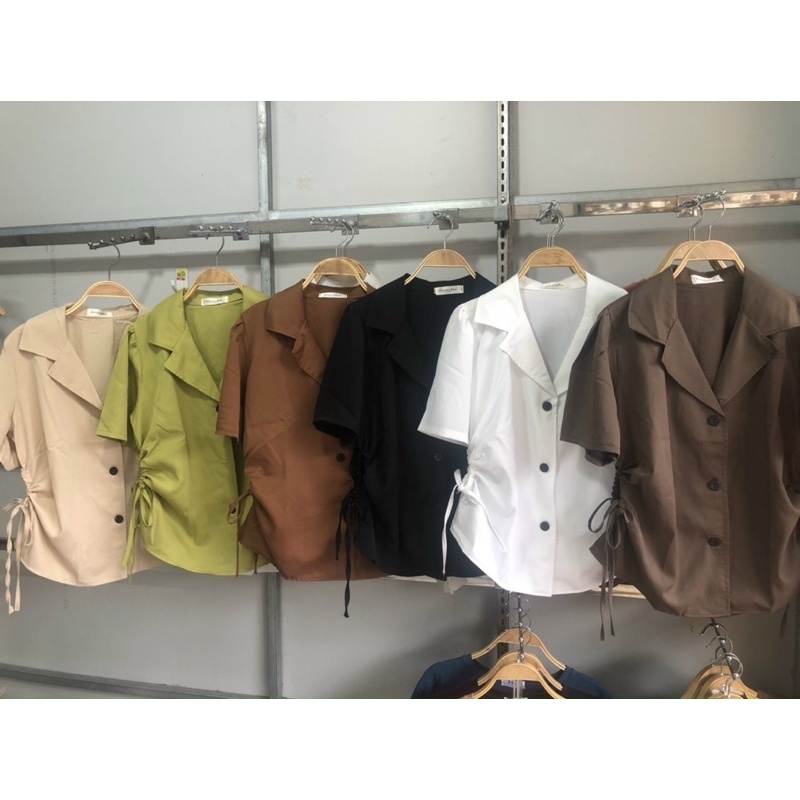 Áo Blazer Cổ V dây rút khoét eo m138