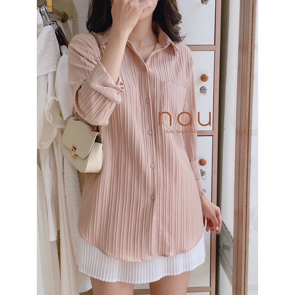 Áo sơ mi gân tay dài nhiều màu