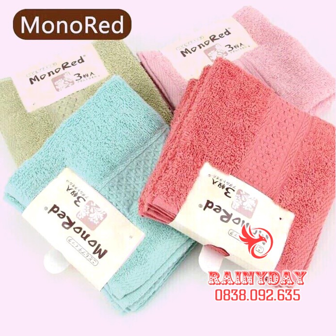Set 3 khăn mặt monored nhật cotton siêu mềm mịn cho em bé trẻ con lau rửa cho vuông cao cấp [ LOẠI 1 ]