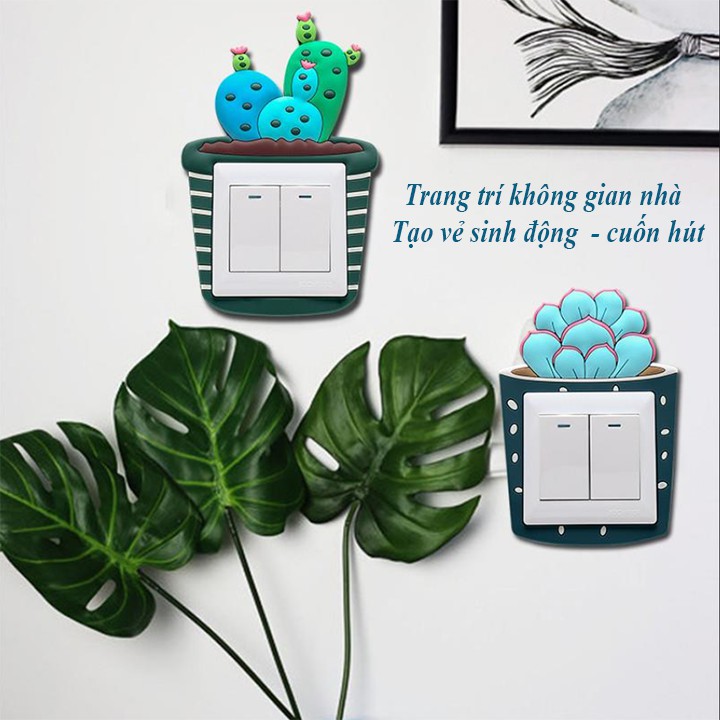 Miếng Dán Decal  hình cây xương rồng Trang Trí Ổ Cắm Điện Có Dạ Quang Phát Sáng (XR06)