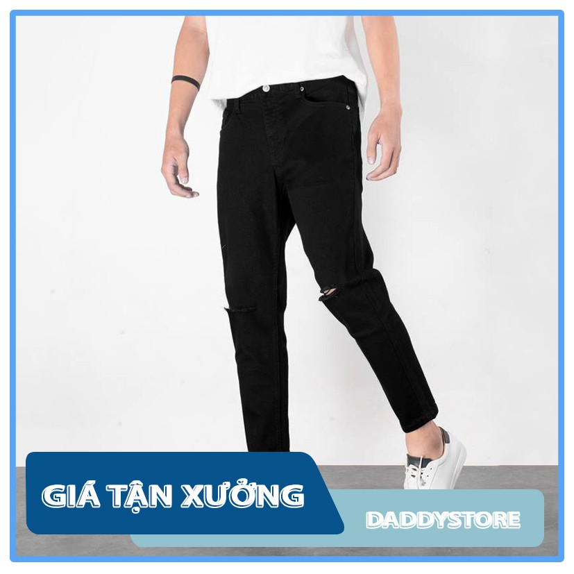 Quần jean đen nam ✅ quần jean nam đen ✅ quần đen trơn, rách gối co dãn  Daddyst | BigBuy360 - bigbuy360.vn