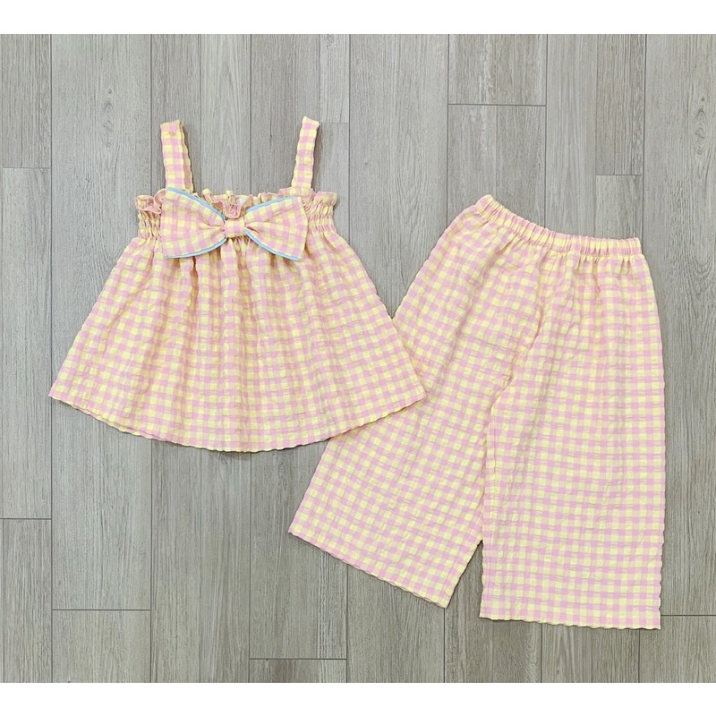 B190 - Bộ culottes kẻ vàng smock nơ