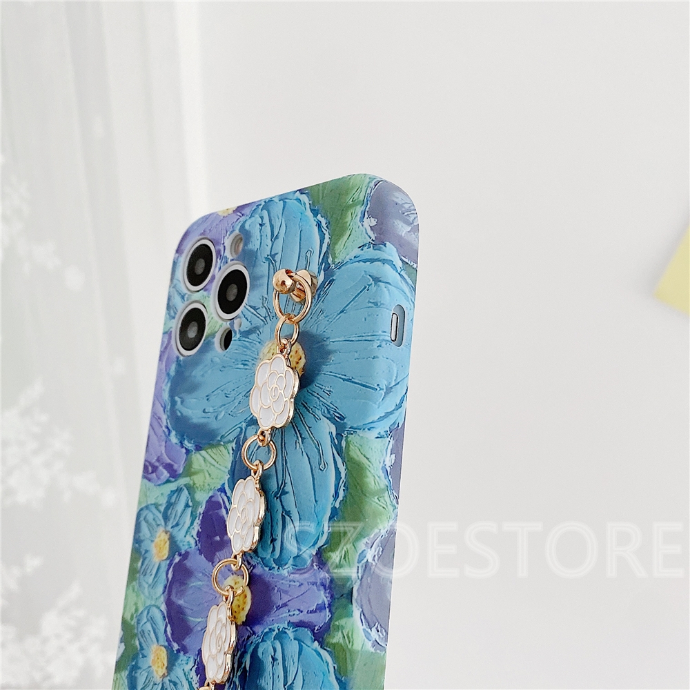 Casing Blue Purple Oil Painting Flowers Camellia Bracelet Skin-Friendly Soft Phone Case for Xiaomi RedmiNote7 RedmiNote8Pro RedmiNote8