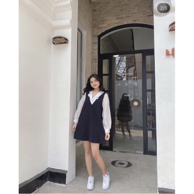 SET YẾM SUÔNG XANH NAVY KÈM SOMI CỔ NHỌN 2 LỚP