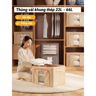 Thùng vải khung thép đựng chăn màn, quần áo vải dày dặn phong cách Canvas sang trọng hiện đại - Hộp vải đựng quần áo