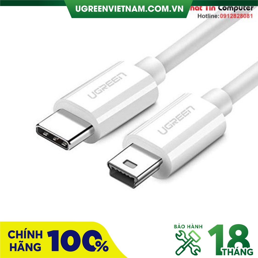 Cáp sạc USB Type-C to Mini USB dài 1,5m chính hãng Ugreen 40418 màu trắng cao cấp