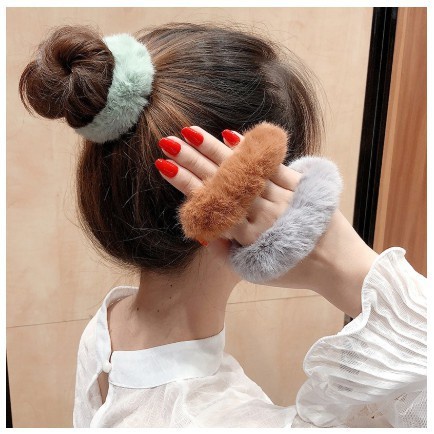 !! Dây Cột Tóc Có Chi Tiết Quả Bóng Lông Thời Trang Phong Cách Hàn Quốc