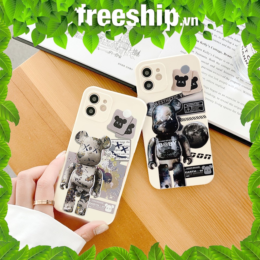 Ốp lưng iphone Gấu B�e@rbrick cạnh vuông 6/6plus/6s/6splus/7/7plus/8/8plus/x/xr/xs/11/12/pro/max/plus/promax e107