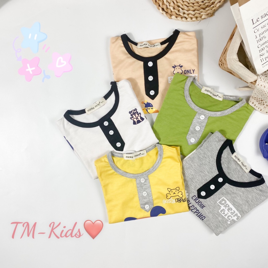 [SALE] Bộ Dài Tay Cho Bé Trai, Bé Gái Minky Mom Vải Thun Lạnh Cổ Trụ 3 Cúc Phối Viền,Đồ Bộ Cho Bé Mặc Thu Đông MKMTD2162