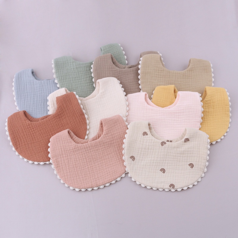 Yếm ăn dặm lau miệng chất liệu cotton thấm hút tốt phối tua rua cho bé sơ sinh trai và gái