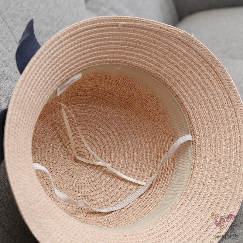 Set mũ vành và túi xách đan cói đính nơ thời trang mùa hè đáng yêu cho bé gái