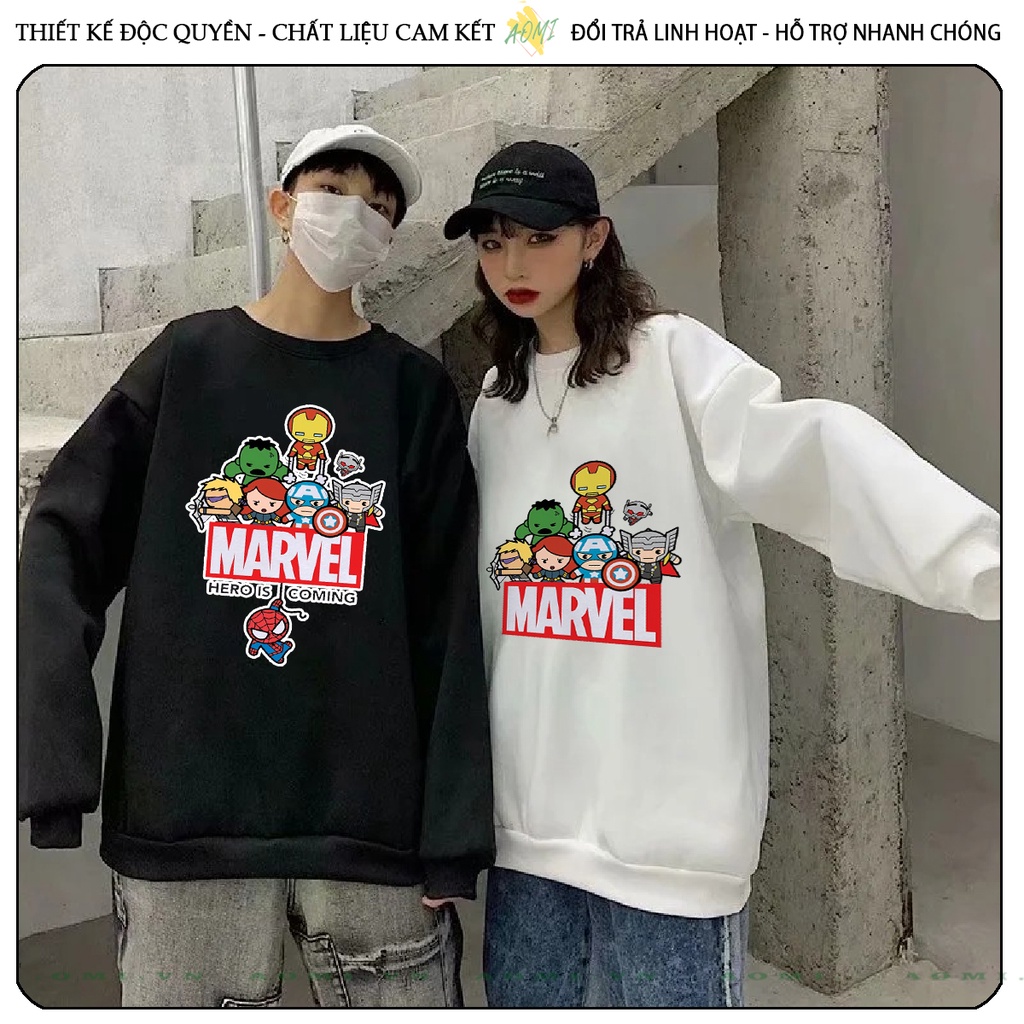 Áo Nỉ Bông Sweater Avengers Kids MCU tay dài da cá unisex full size AOMIVN