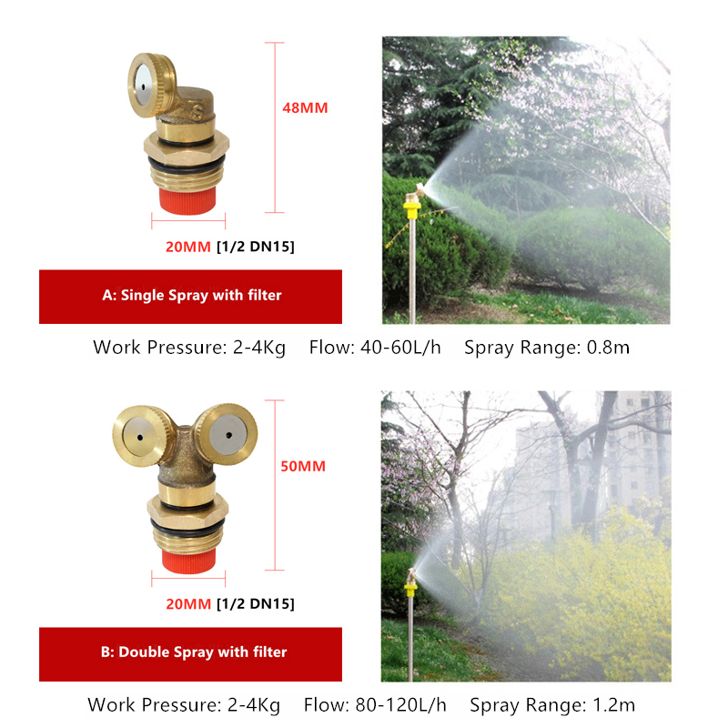 Vòi phun nước tưới vườn cây áp suất thấp bằng đồng thau phun sương loại bỏ vết bẩn tiện dụng trong sân vườn