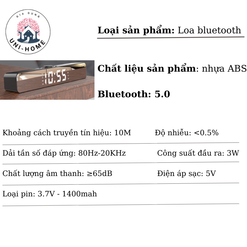 [Phiên Bản Mới] Loa Bluetooth Kiêm Đồng Hồ Báo Thức Âm Thanh Sống Động Không Rè Nhỏ Gọn