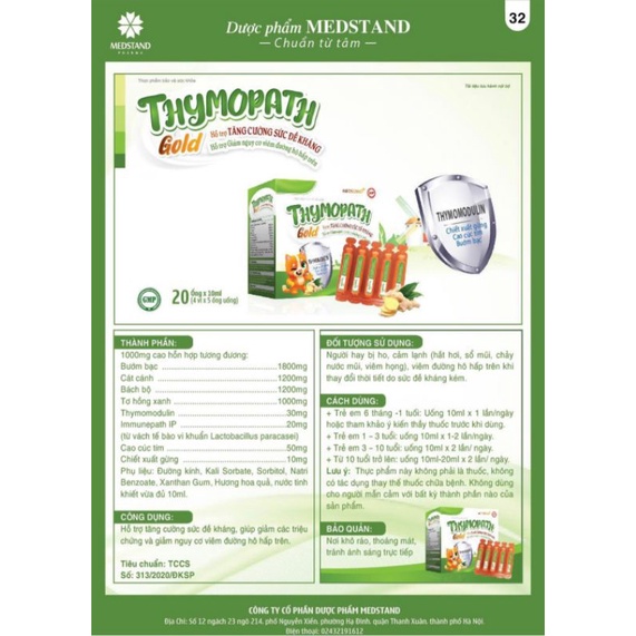 THYMOPATH GOLD - Hỗ trợ tăng cường sức dề kháng cho bé từ 6 tháng tuổi