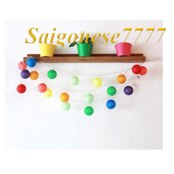 (Điện/Pin/USB) Dài 2 Mét 20 Bóng Đèn Cầu Mây Đèn Led Bóng Tròn Cotton Ball Trang Trí Decor Tiệc Cắm Trại Phòng Ngủ