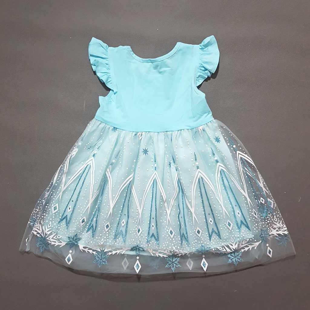 Đầm thun chân voan bông tuyết công chúa elsa cho bé gái
