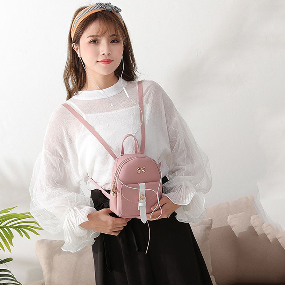 Balo da PU nhỏ xinh phối nơ đáng yêu cho nữ