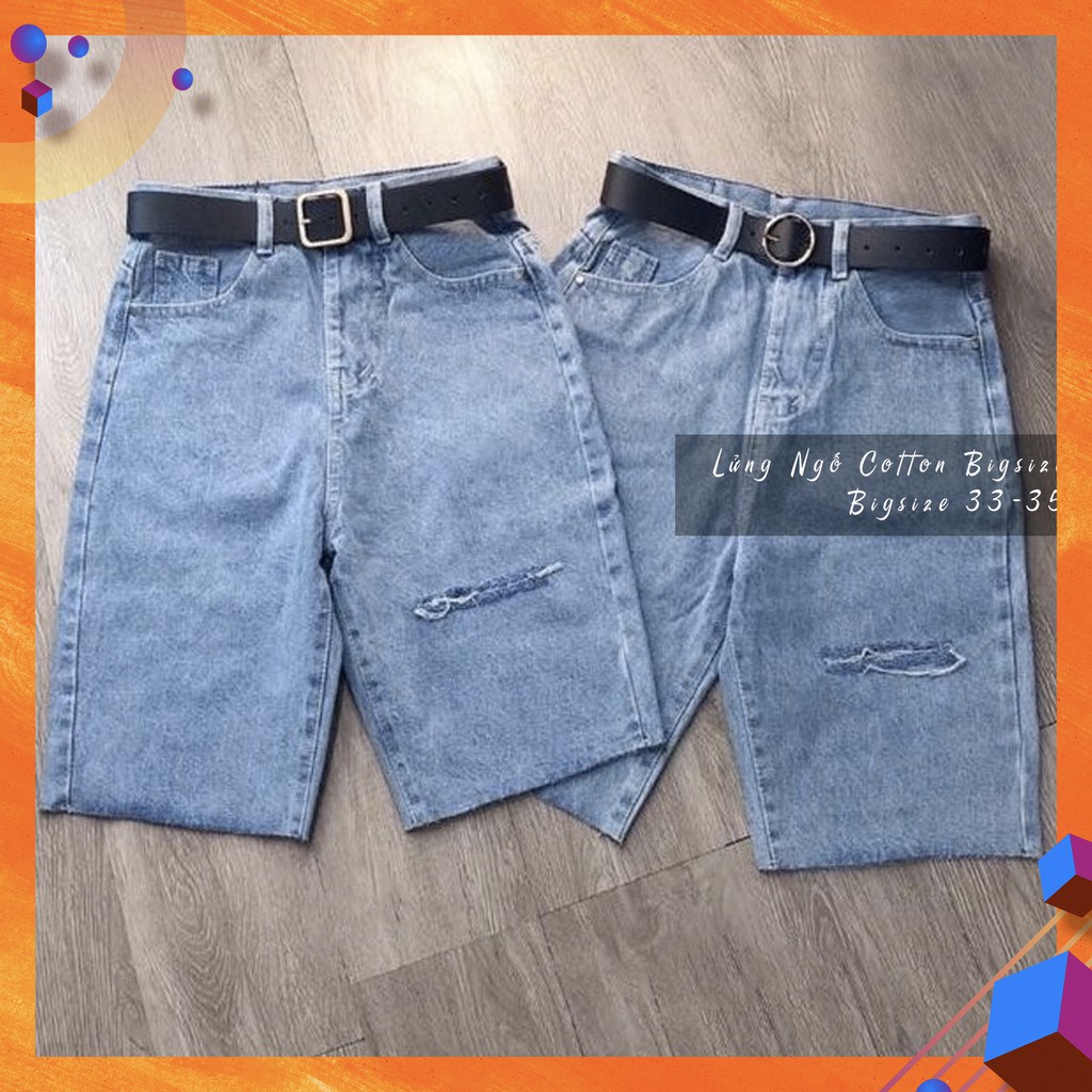 [Bigsize 55-84kg] Quần Ngố Cotton Trơn/ Rách 1 Đùi, Lưng Cao, Không Giãn, Form Siêu Đẹp