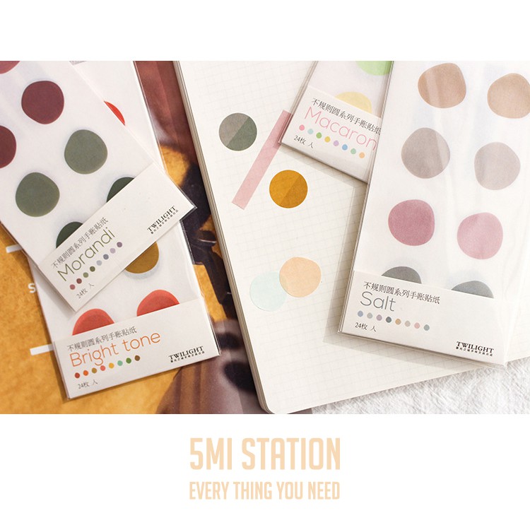 Sticker - Hình Dán Chấm Tròn Vẽ Tay Nhiều Màu Pastel