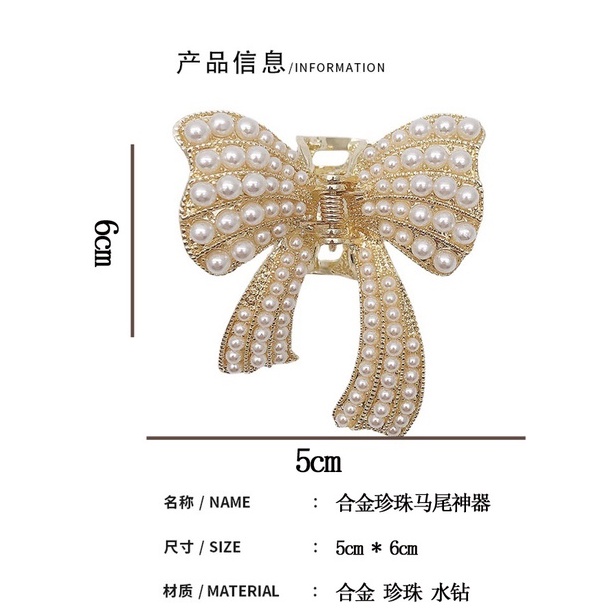 Kẹp Tóc Nơ Đính Ngọc Trai Toàn Diện Sang Trọng