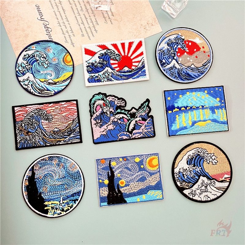 ✿ Miếng Dán Trang Trí Hình Sóng Biển Bầu Trời Đầy Sao ✿ 1 Miếng Dán Ủi Lên Quần Áo & Túi Xách Thêu Hình Chim Ruồi